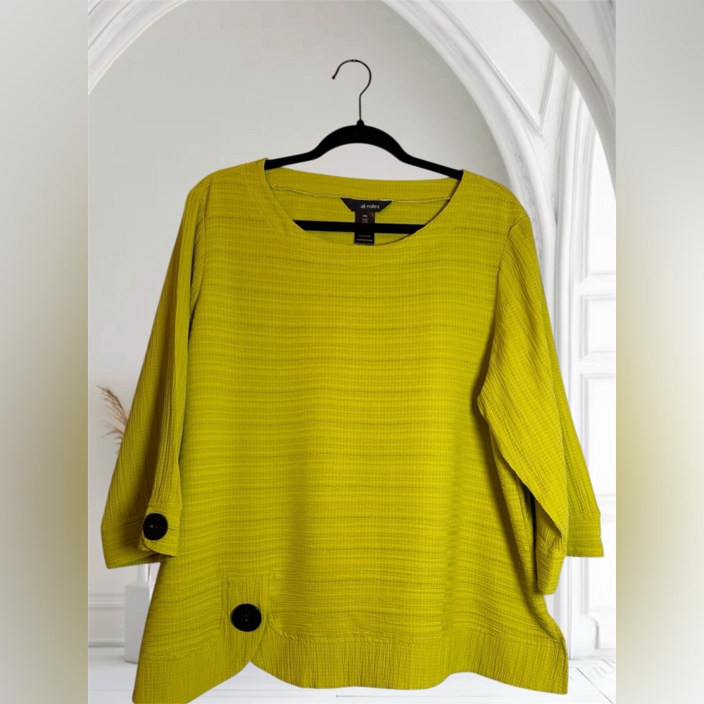 Ali Miles 💚 Textured Chartreuse Oversized Top‎ Blouse PXL